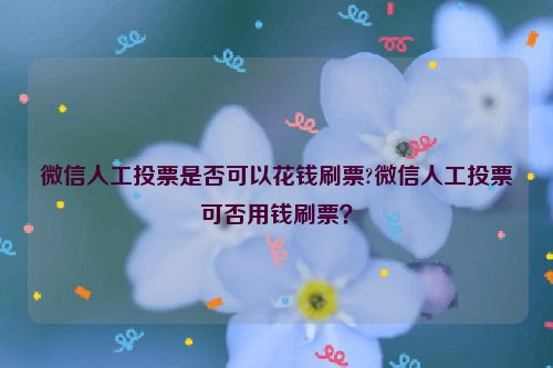 微信人工投票是否可以花钱刷票?微信人工投票可否用钱刷票？